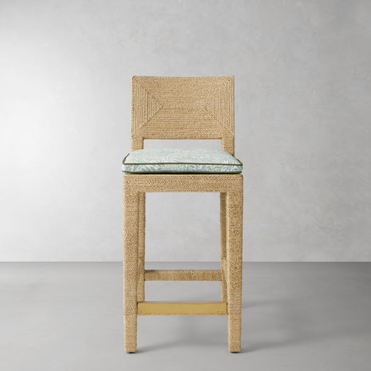 Point Reyes Counter Stool Cushion,Morris & Co.\, Larkspur Sage with Fern Piping,