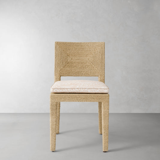 Point Reyes Side Chair Cushion,Morris & Co.\, Larkspur Natural with Flax Piping,