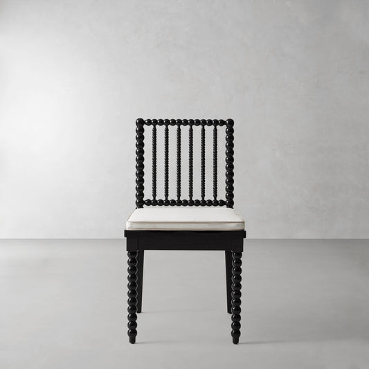 Spindle Dining Side Chair Cushion,Sunbrella Performance Canvas\, White with Flax Piping,