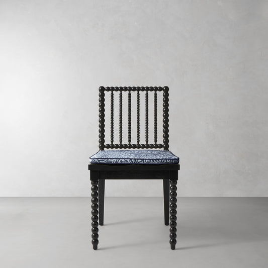 Spindle Dining Side Chair Cushion,Morris & Co.\, Larkspur Blue with Navy Piping,