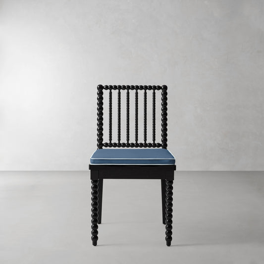 Spindle Dining Side Chair Cushion,Sunbrella Performance Canvas\, Marine Blue with Light Blue Piping,