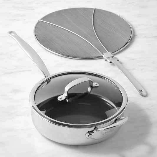 GreenPan Premiere Max Stainless-Steel Ceramic Nonstick 4-Qt. Sauté Pan with Splatter Screen,,WSNOADS