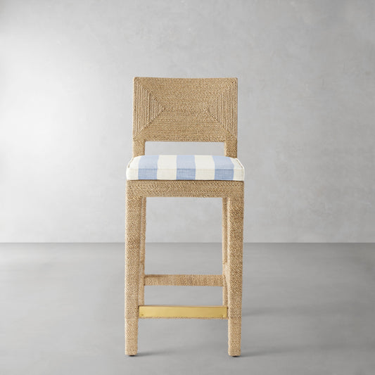 Point Reyes Counter Stool Cushion,Basketweave Cabana Stripe\, Blue,