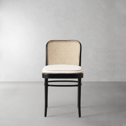 Ton 811 Side Chair Cushion,Sunbrella Performance Canvas\, White with Flax Piping,