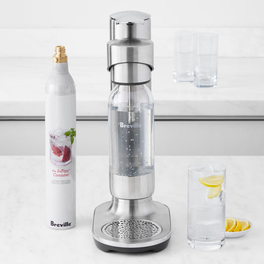 Breville InFizz Aqua Sparkling Water Carbonator,Brushed Stainless,with CO2 Cylinder
