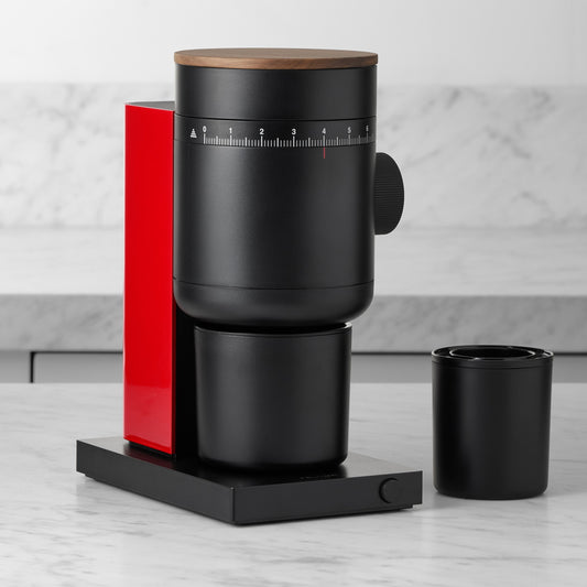 Fellow Opus 2 Conical Burr Coffee Grinder,Cherry Red with Walnut,