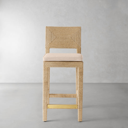 Point Reyes Counter Stool Cushion,Sunbrella Performance Canvas\, Flax,