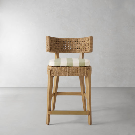 Santorini Counter Stool Cushion,Basketweave Cabana Stripe\, Pistachio,