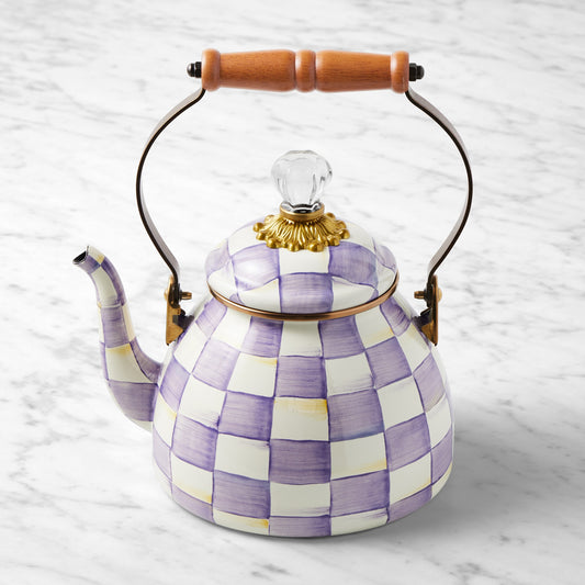 MacKenzie-Childs Violet Check Tea Kettle,Teakettle\, 2-Qt.\, Violet Check,