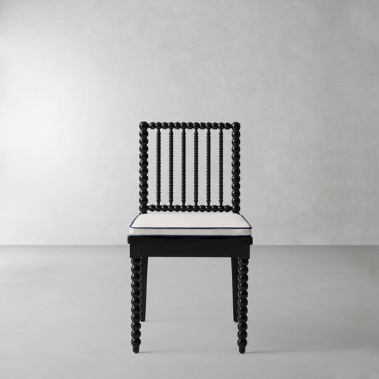 Spindle Dining Side Chair Cushion,Sunbrella Performance Canvas\, White with Navy Piping,