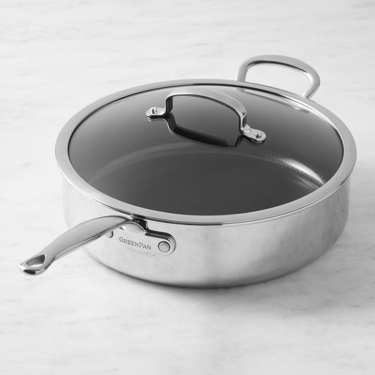 GreenPan Premiere Max Stainless-Steel Ceramic Nonstick Covered Sauté Pan,GreenPan Premiere Stainless-Steel Ceramic Nonstick Covered Saute Pan\, 6-Qt.,