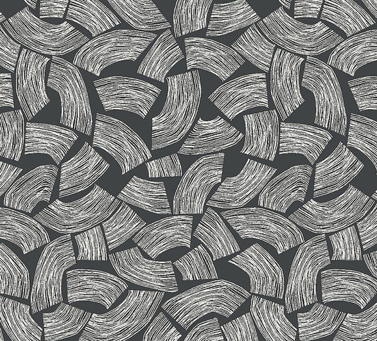 ohpopsi Elements Black Scribbled Arches Unpasted Non Woven Wallpaper, 19.7-in by 33-ft., 54.2 sq. ft.